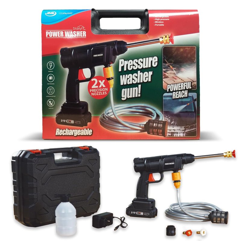 JML Starlyf Pressure Washer - Cordless Power Washers for Patio and Car with High-Pressure Battery Jet Wash with 30ft Reach, Portable Car Accessories with Soap Foamer Attachment