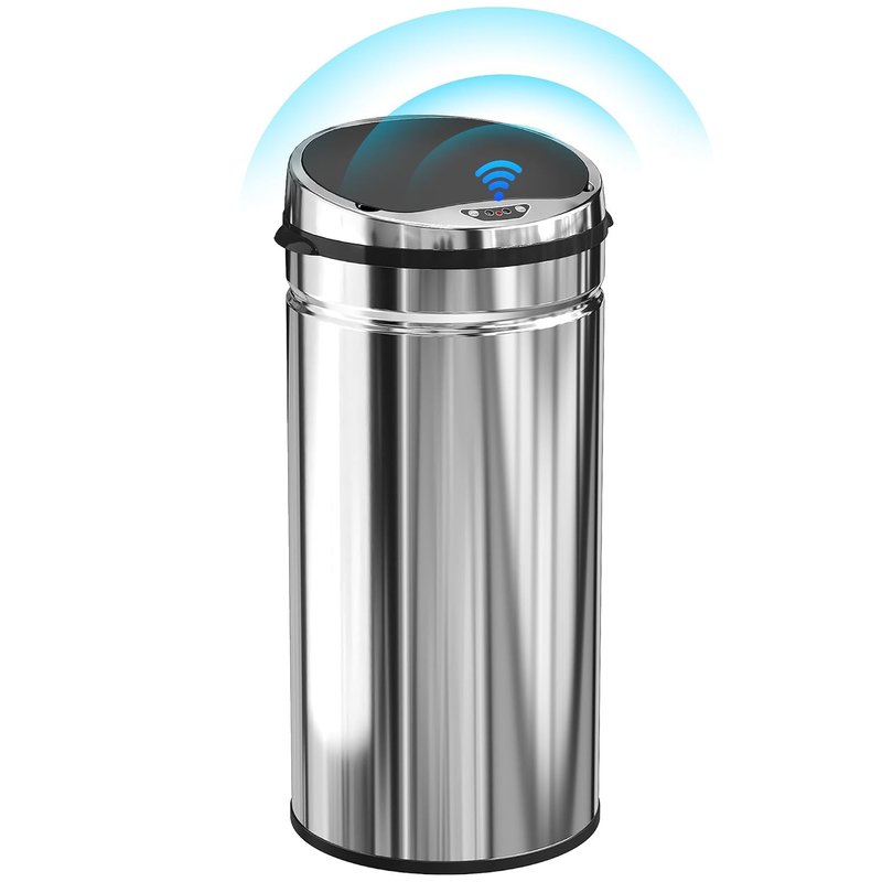HOMCOM 42L Sensor Bin with Quiet Soft-Close Lid, Automatic Touchless Motion Sensor Rubbish Bin with Fingerprint Resistant Stainless Steel for Hygienic Kitchen, Home Office Use, Silver Tone