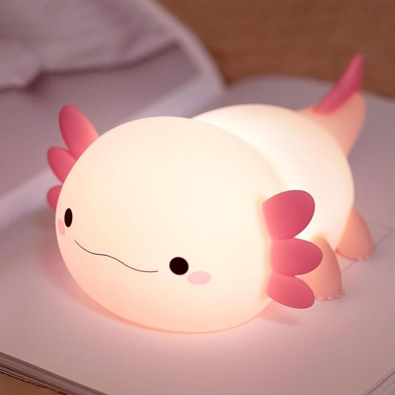 FAMIDUO Axolotl Night Light for Kids,Cute Pink Axolotl Lamp,LED Toddler Night Light, Food Grade Soft Silicone Novelty Animal Night Lamp,Adorable Room Decor, Axolotl Gitfs for Kids and Baby