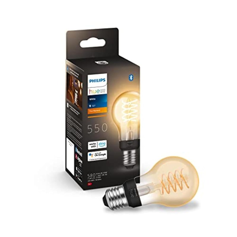 Philips Hue White Filament A60 Smart Light Bulb [E27 Edison Screw] 7W for Vintage, Indoor Home Lighting. Decorate Your Livingroom, Bedroom or Diningroom