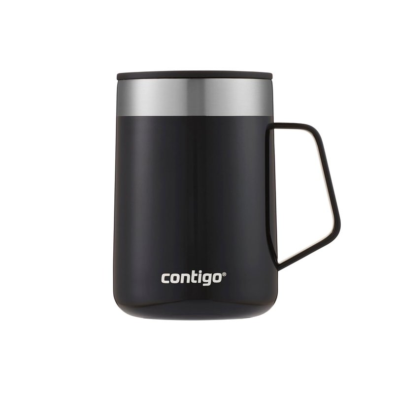 Contigo Streeterville Stainless Steel Mug with Handle and Splash-Proof Lid, Vacuum-Insulated Metal Cup for Coffee and Tea with Handle and Grip Base to Prevent Slipping, Licorice, 14 oz (414 mL)