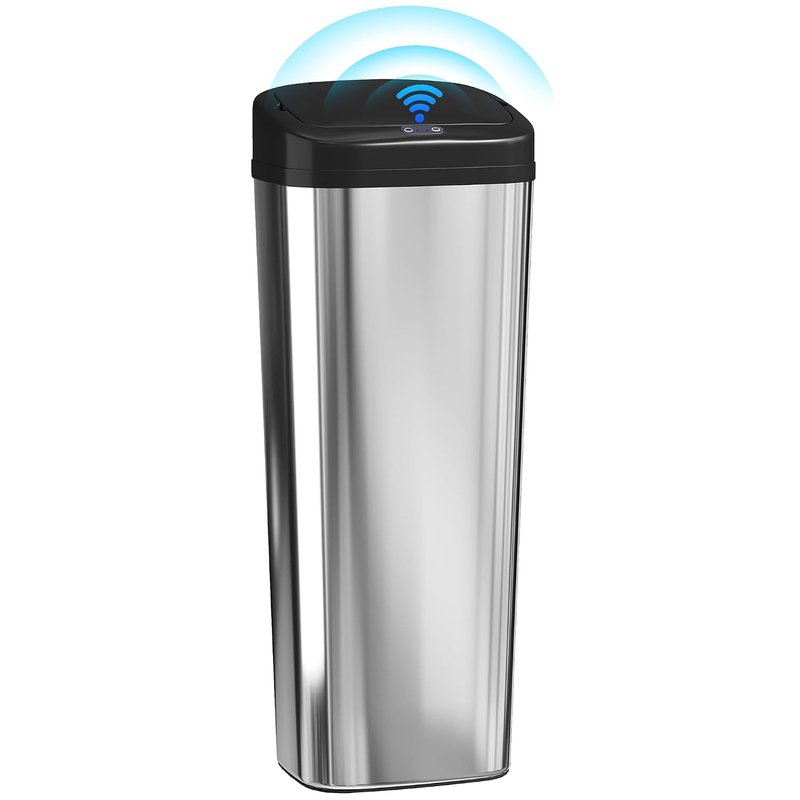 HOMCOM 50L Sensor Bin, Stainless Steel Automatic Touchless Slim Kitchen Bin with Dual-Mode Opening, Fingerprint-Proof, Easy Clean, Battery Operated for Home Office, Bedroom, Bathroom, Silver Tone