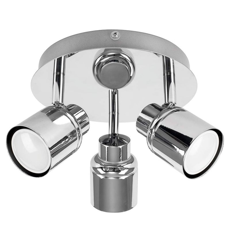 MiniSun | Modern Polished Chrome Adjustable 3 Way Round Plate Ceiling Spotlight | Ceiling Spots, Home Décor & Improvement Essential | Includes 5W GU10 LED Light Bulbs [6500K Cool White] | Mains Wired