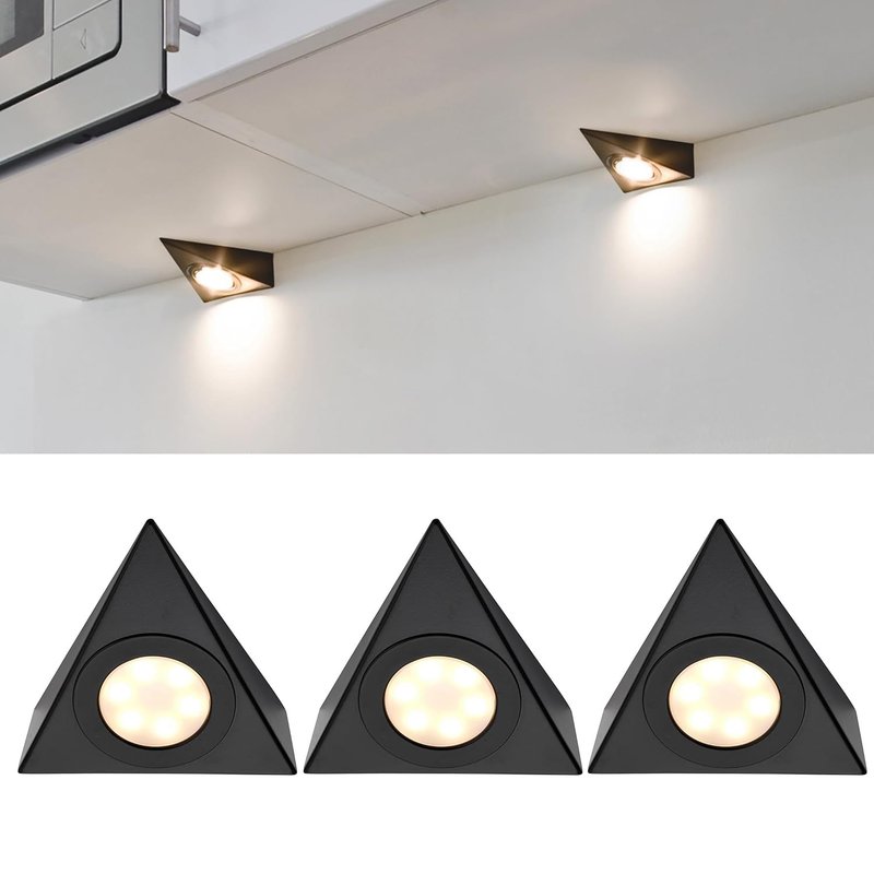 National Lighting Colour Changing (CCT) 2.5W LED Under Cabinet Light - Triangle Design LED Kitchen/Under Cabinet Light in a 200LM | Matt Black [3000K Warm White or 4000K Cool White] 3 Pack