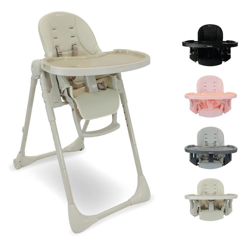 My Babiie MBHC9 Highchair from Birth – Newborn to 3 Years (15kg), Adjustable, 5 Recline Positions, 7 Height Settings, Removable Tray, Padded Seat, Foldable, Chair for Baby & Toddler – Oatmeal