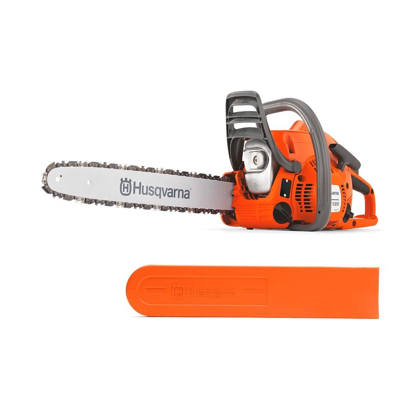 Husqvarna 120 Mark II Petrol Chainsaw - 38.2 cc X-Torq Engine, 14 Inch Rail & H37 Chain, LowVib Vibration Reduction, Air Injection, Ideal for Garden & Firewood