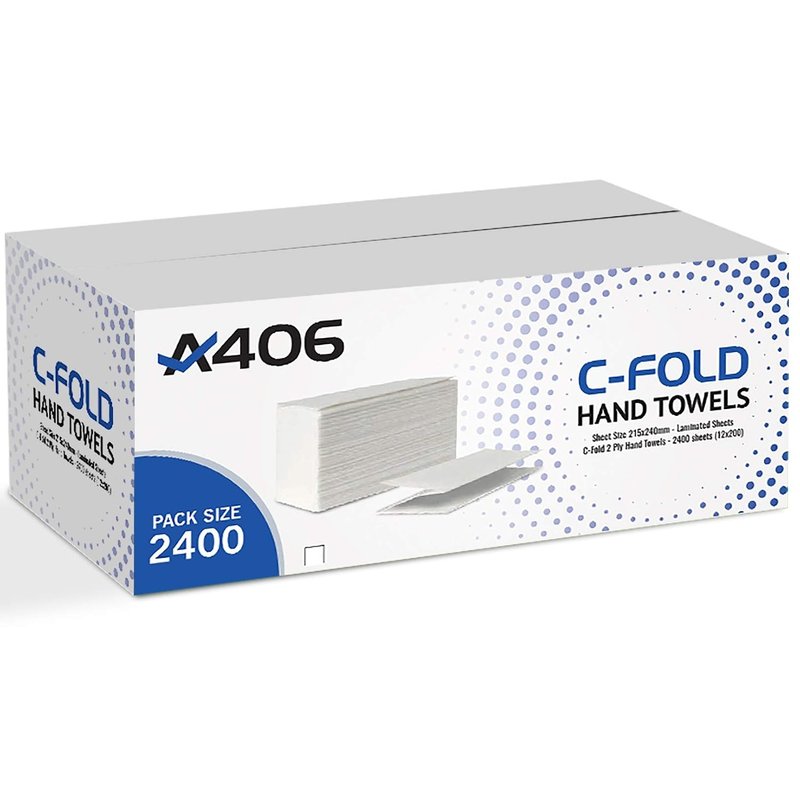 A406 WHITE 2 PLY C FOLD PAPER HAND TOWELS MULTI FOLD CASE OF 2400 C Fold