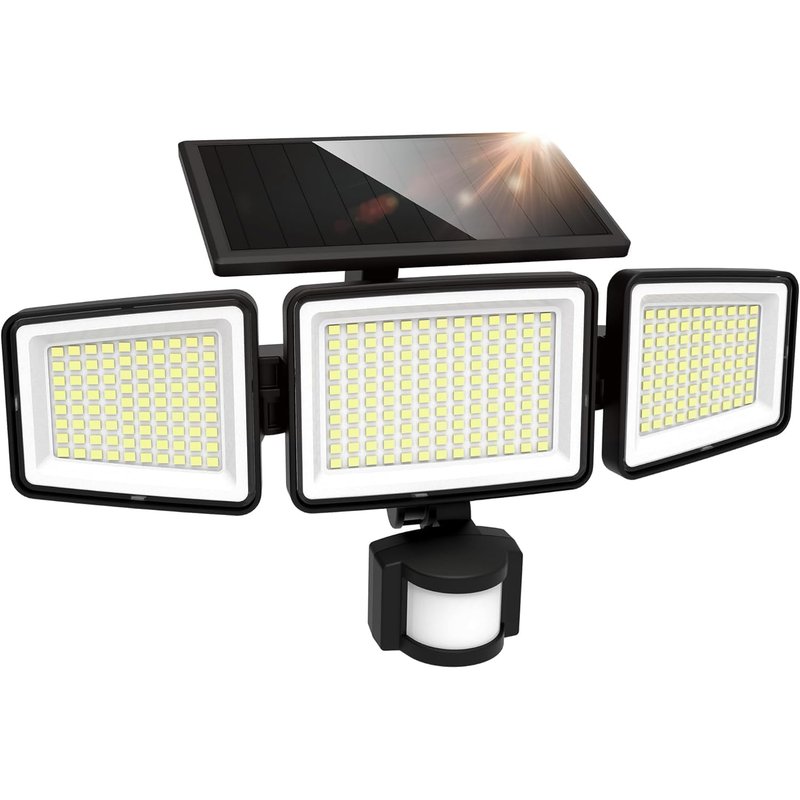 LUTEC Solar Outdoor Security Light 302 LED 1500LM, Motion Sensor Waterproof Solar Flood Light, 3 Heads 270° Wide Angle 3 Modes for Garden Patio Yard