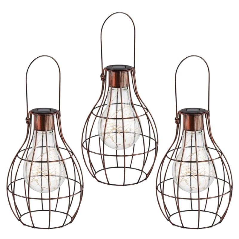 Garden Mile Set Of Three Solar Lanterns For Outside Bronze Effect Solar Lights Outdoor Garden Lights Hanging LED Weatherproof Driveway Pathway Lighting Ideal For Yard Patio Light