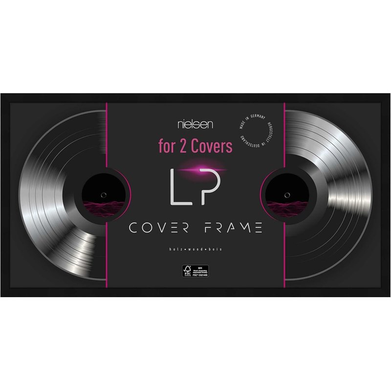 nielsen Vinyl Double Record Display Frame - Black Wood 31.4x63.3x2.5cm - fits Double LPs - with Push and Turn Clips