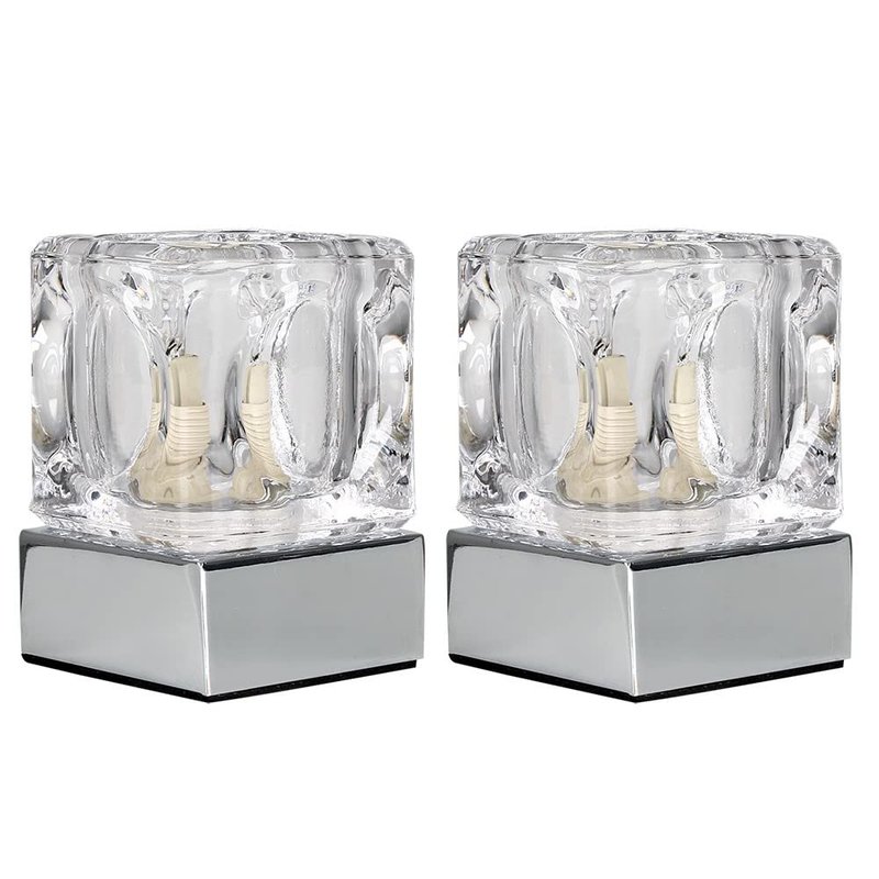 MiniSun | Modern Glass Ice Cube Touch Table Lamps with Chrome Bases | Table Lamps, Home Décor & Improvement Essential | Set of 2