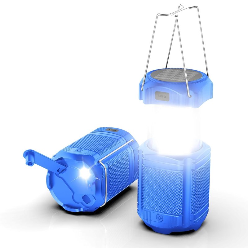 Camping Lantern Rechargeable Camping Lights with Solar Hand Crank and LED Flashlight Telescopic Portable for Outdoor and Tent Emergencies