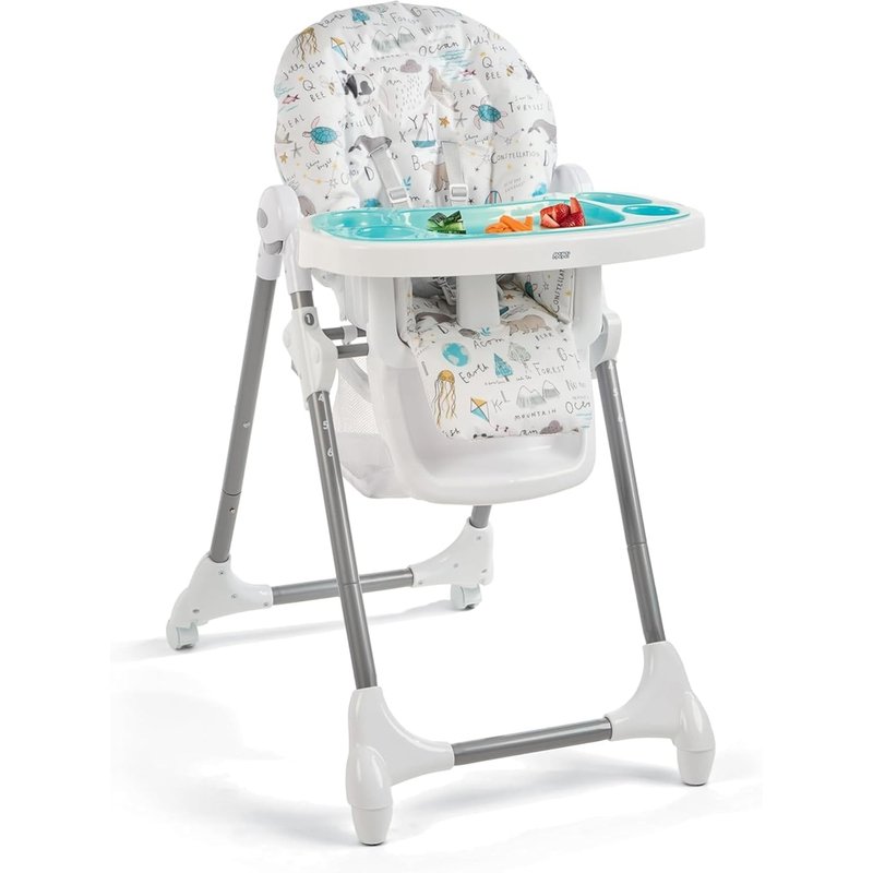 Mamas & Papas Snax Adjustable Baby High Chair for 6 Months Plus, Toddlers, Reclining, Foldable Highchair with Wipeable Removable Tray, Baby Feeding Chair, 108 x 84 x 59 cm, Happy Planet