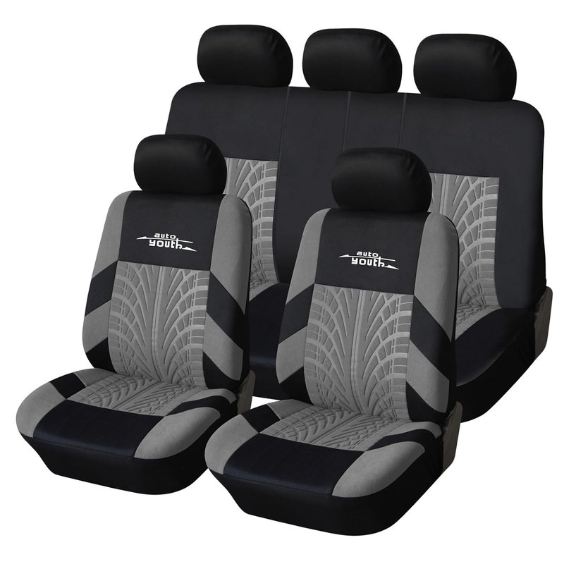 AUTOYOUTH Car Seat Covers Universal Fit Full Set Car Seat Protectors Tire Tracks Car Seat Accessories - Gray