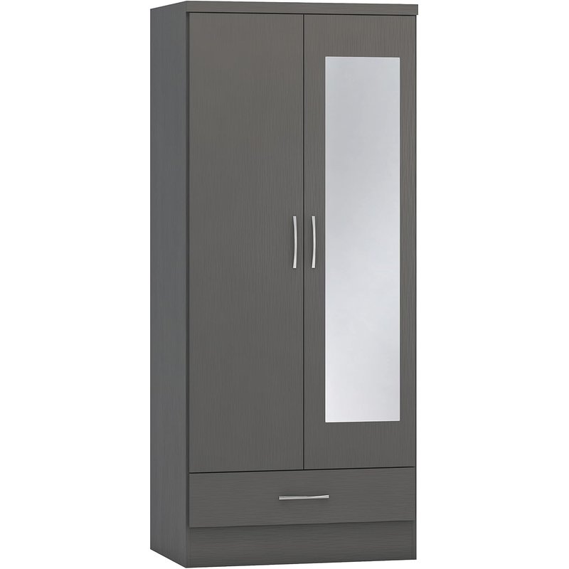 Seconique Nevada Mirrored 2 Door Wardrobe in 3D Effect Grey