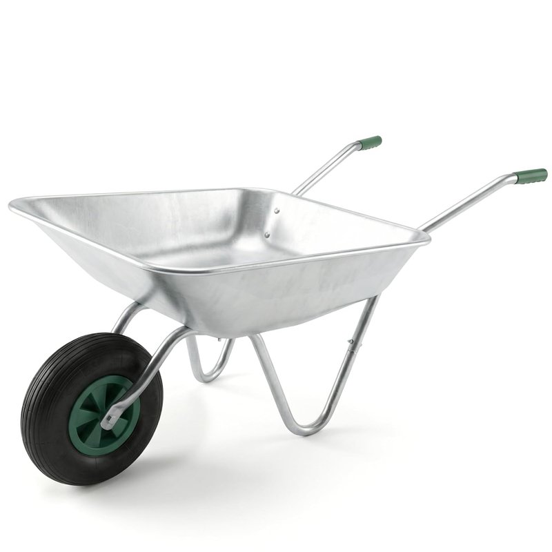 Vivo Technologies Wheelbarrow Home Garden 65L, Heavy Duty Cart Galvanised Wheel Barrow with Pneumatic Tyre 100KG Load-Bear, Strong Large Transport Trolley Handcart, Suitable for Garden Work