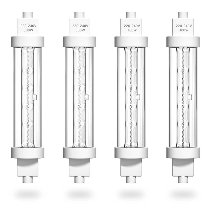 HeatingLux R7S Food Heat Lamp Bulb 300W Gantry Heating Lamp 118MM Jacketed Light Halogen Gantry Kit Food Safe Lamp 240v for Buffets, Catered Event, 4 PCS