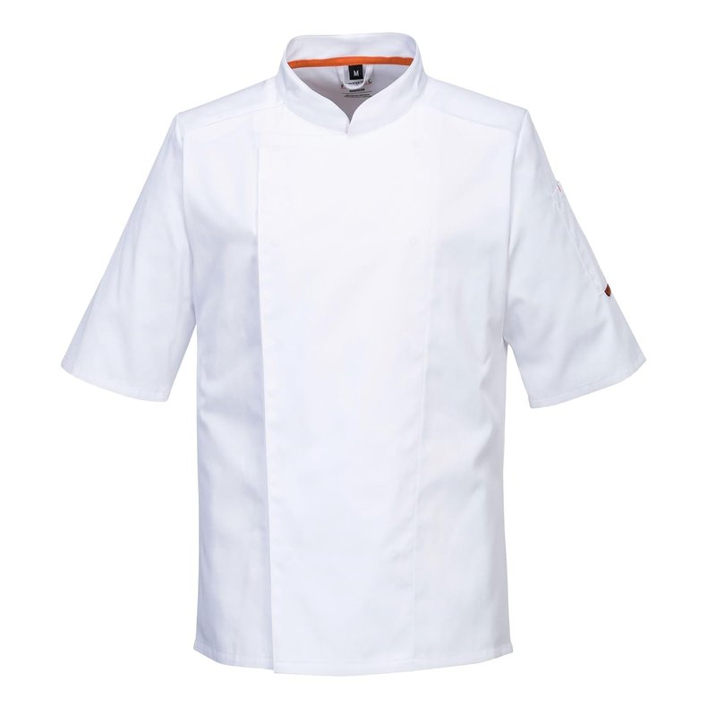 Portwest C738 Chef Jacket Chefswear Short Sleeve MeshAir Ventilation Slim Fit Kingsmill Polycotton Texpel Water Resistant Chef Whites Workwear, White, L