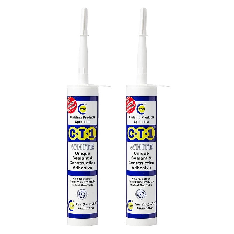 2 x CT1 Unique Sealant Construction Builders Standard Multi All Purpose Silicone Mastic Extra Strong Adhesive Glue 290ML in White by CT1