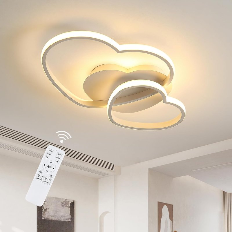 Riserva Dimmable LED Ceiling Light, 64W Heart Ceiling Lamp Modern, 3000K-6500K, Chandelier White with Remote Control for Bedroom, Dining Room, Kitchen, Children's Room