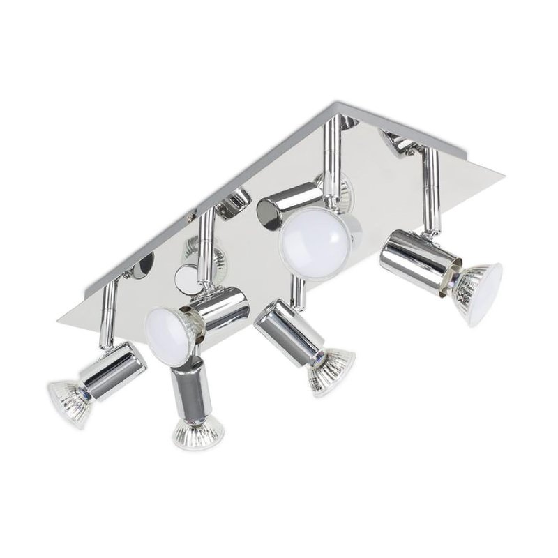 MiniSun | Modern Rectangular Silver Chrome 6 Way Adjustable GU10 Ceiling Spotlight - Complete with 5w LED Bulbs [6500K Cool White] | Ceiling Lights & Home Improvements Essential | Mains Wired