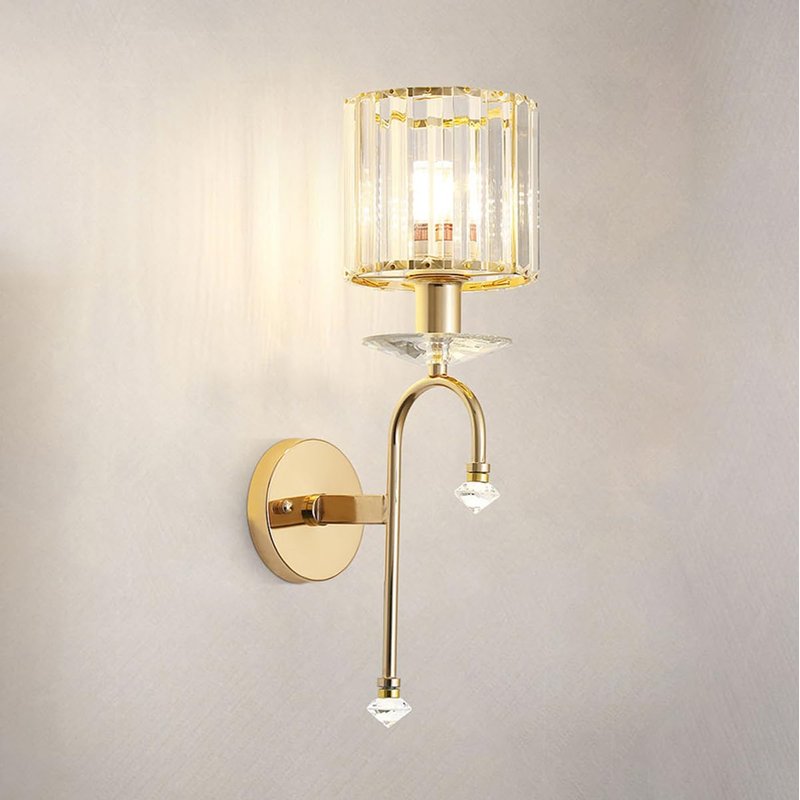 Sxtiger Modern Crystal Wall Light Sconce, E14 Rose Gold Crystal Wall Lamp, Hardwired Wall Lighting Fixtures for Living Room Bedside Bedroom Corridor Dining Room Hallway (Gold-A)