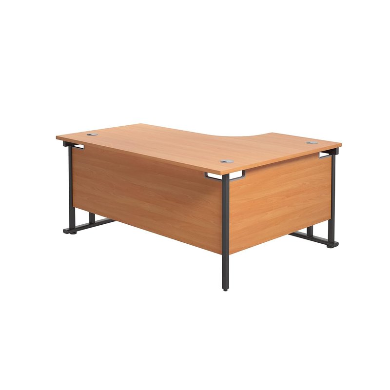 Office Hippo - L Shaped Office Desk 160 x 120cm. Large Corner Computer Desk for Home Office With Integrated Cable Ports, Ideal for Work, Study, Gaming and Hobby Workstation (Beech/Black)