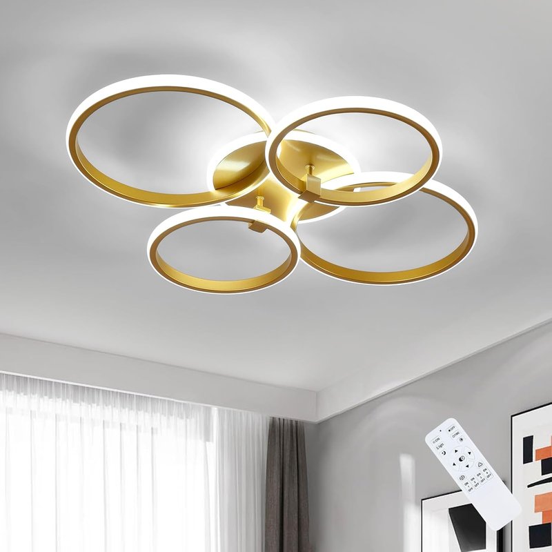 Comely LED Ceiling Light Modern, Gold Round Chandelier Ceiling Lights, LED Ceiling Lamp Dimmable with Remote Control for Living Room Bedroom Dining Room Office, 39W, 3000K-6500K