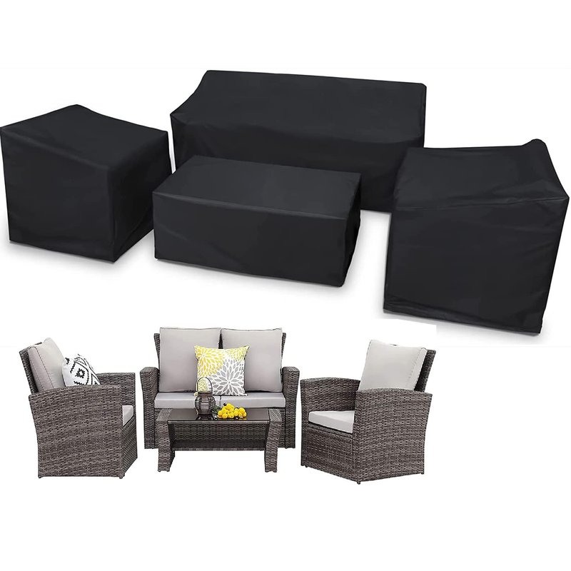 Patio Furniture Cover 4-Piece,Outdoor Garden Furniture Covers ,Upgraded 420D Heavy Duty Oxford Fabric Garden Table Cover with Air Vent Windproof Patio Furniture Set Covers with 2 Windproof Buckles