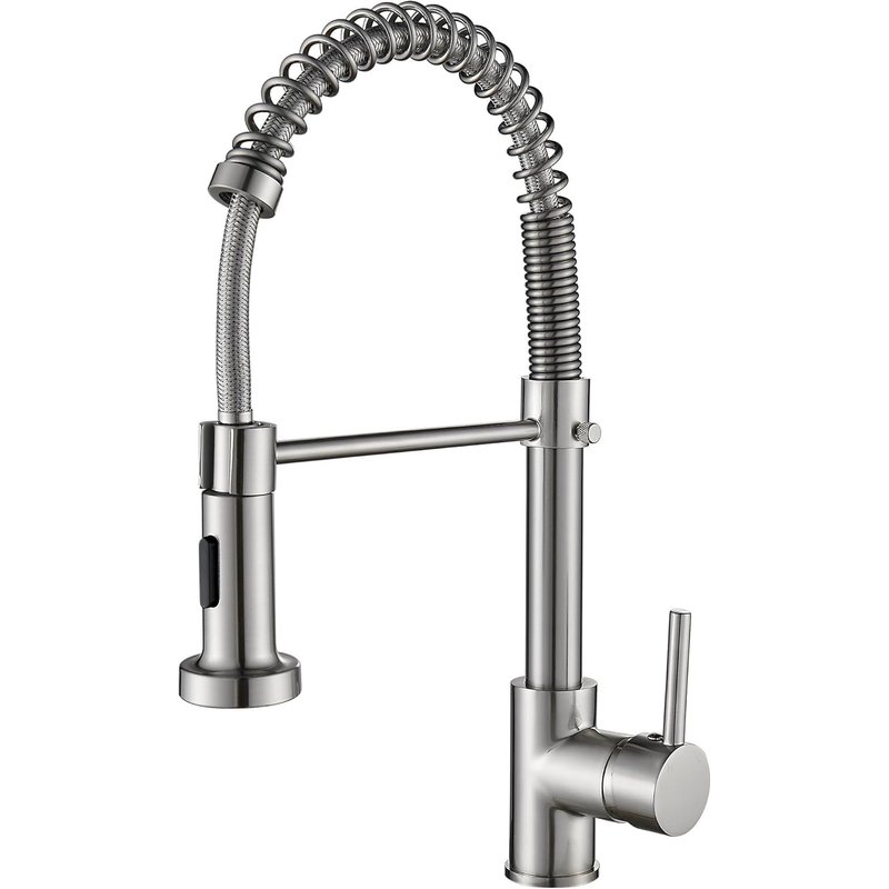 Cobbe Kitchen Tap, Spring Sink Mixer Taps with Pull Down Sprayer, 2 Spray Modes High Arc Swivel 360° Single Handle Lever Kitchen Tap (Brushed Nickel)