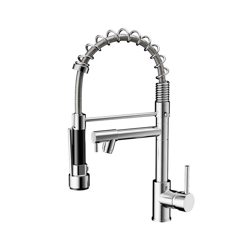 Cobbe Kitchen Tap, Spring Kitchen Sink Mixer Taps with Two Spouts, High Arc Swivel 360 with Pull Out Sprayer, Commercial Faucet Single Handle Lever, UK Standard, Chrome