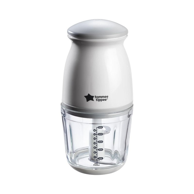 Tommee Tippee Quick-Chop, 500ml Capacity, Mini Electric Baby Food Blender and Chopper for all Stages of Weaning, Durable Glass Bowl and Stainless Steel Blades, 200W Motor