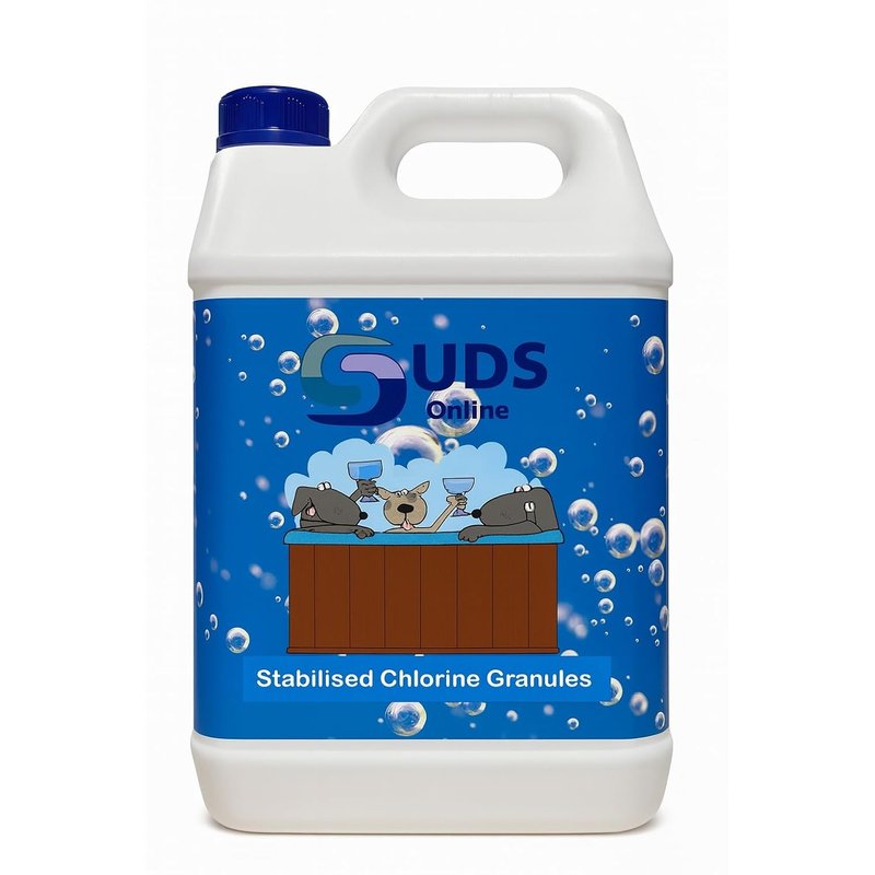 SUDS-ONLINE Stabilised Chlorine Granules 5KG – Long-Lasting Pool & Spa Sanitiser – Chlorine Treatment for Swimming Pools, Hot Tubs & Spas