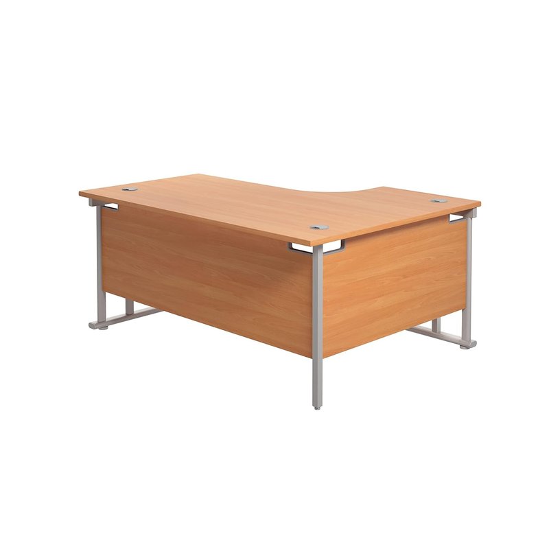 Office Hippo - L Shaped Office Desk 160 x 120cm. Large Corner Computer Desk for Home Office With Integrated Cable Ports, Ideal for Work, Study, Gaming and Hobby Workstation (Beech/Silver)