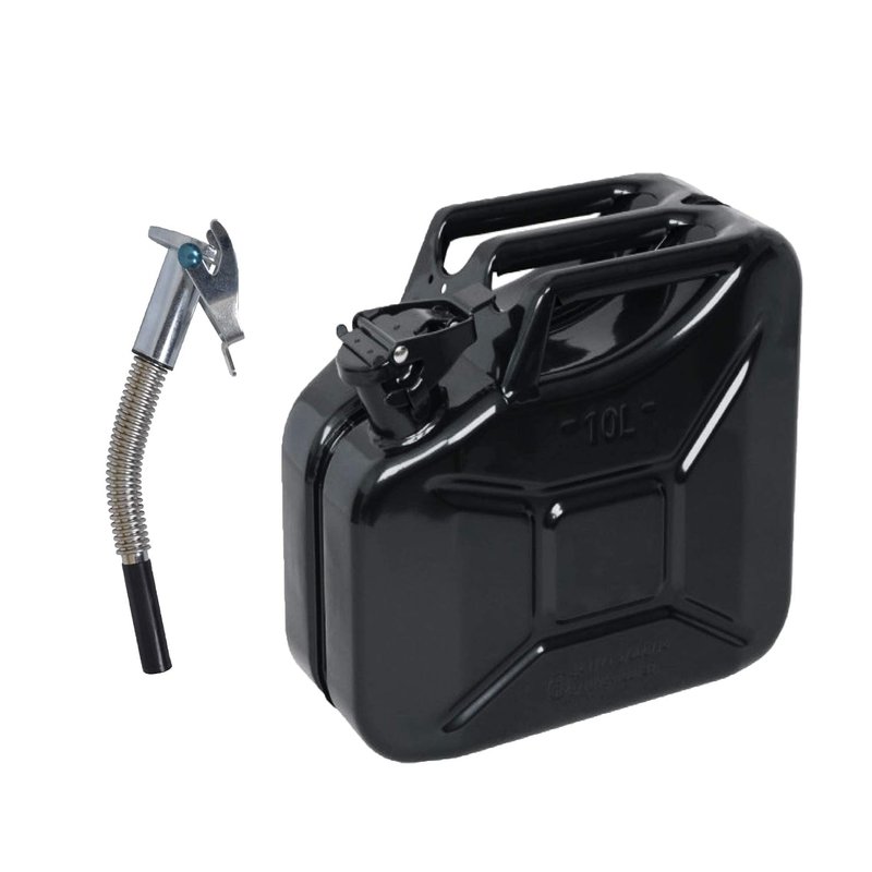 10lt BLACK Metal Jerry Gerry Can + Flexi Spout - Fuel Storage Container Petrol Diesel 10L **10L Black + Flexi Spout**