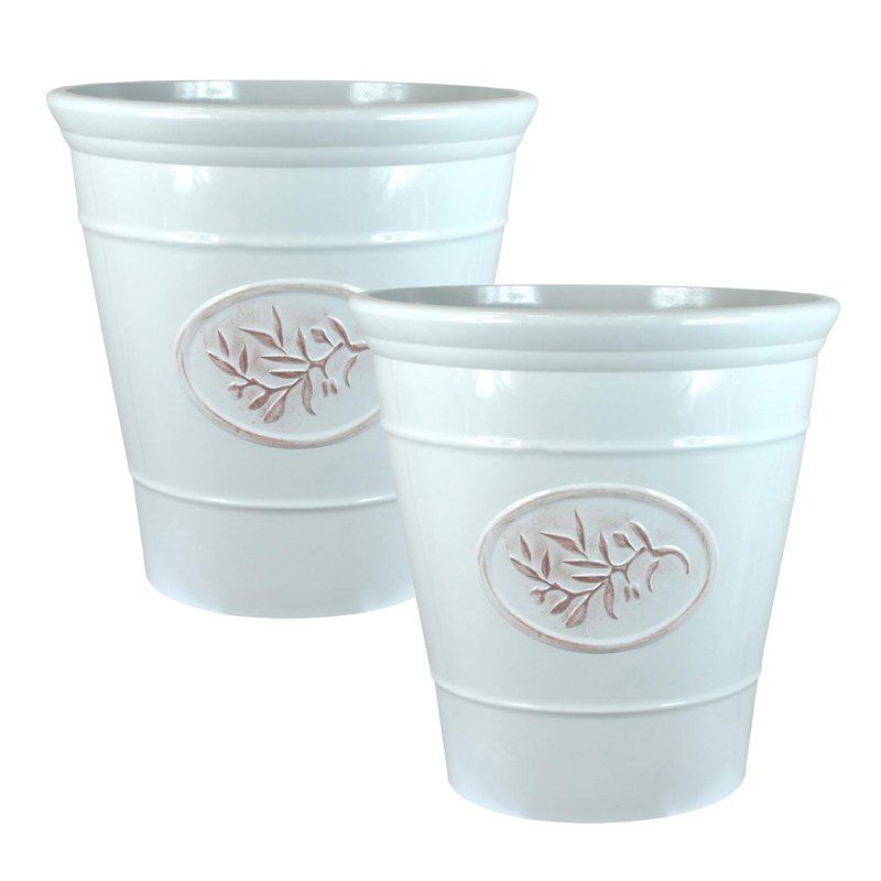 simpa Country Style Gloss Plastic Planter - White, Set of 2-40cm (H) x 40cm (Dia) - Suitable for Indoor or Outdoor Use.