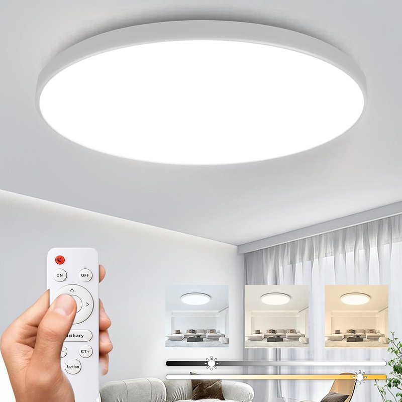 CANMEIJIA LED Ceiling Light 30W Dimmable Bathroom Lights with Remote Control, 10.6 Inch 2500LM Flush Mount Ceiling Lamp, 3 Color Temperatures for Bedroom Kitchen Living Room Office, White