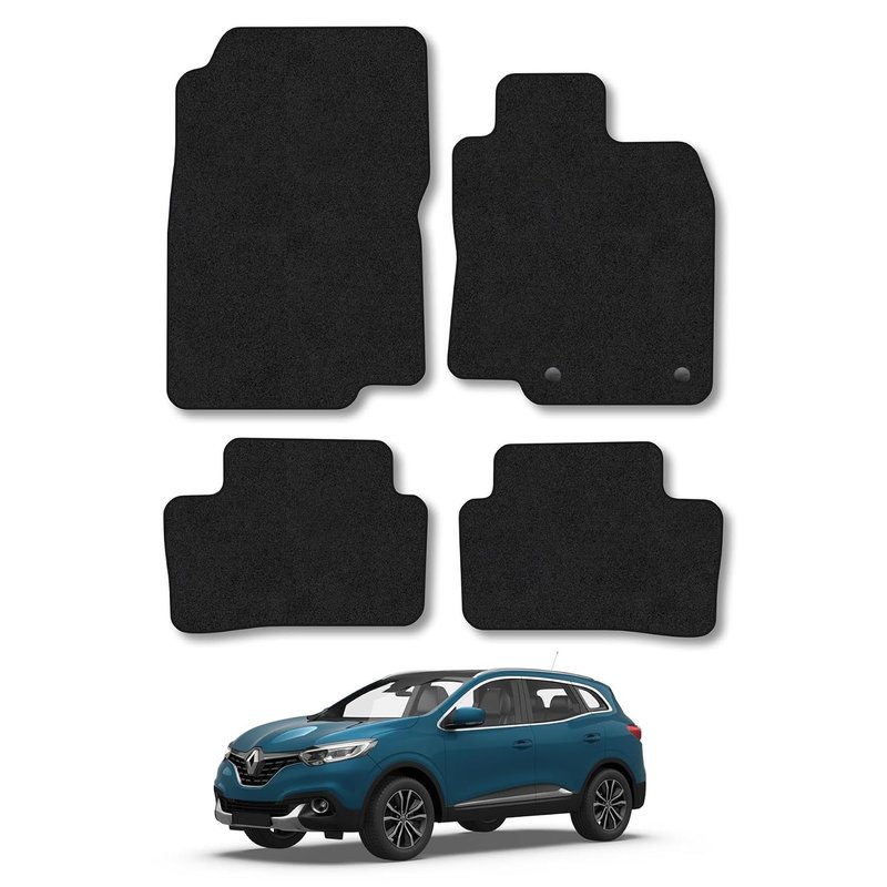 Renault Kadjar (2015-2022) Car Mats Accessories Tailored Fit Carpet Floor Mats Non Slip Black Trim Full Coverage Compatible Accessory Front Rear Set Anti Slip Granulated Backing Hand-Finished Clips