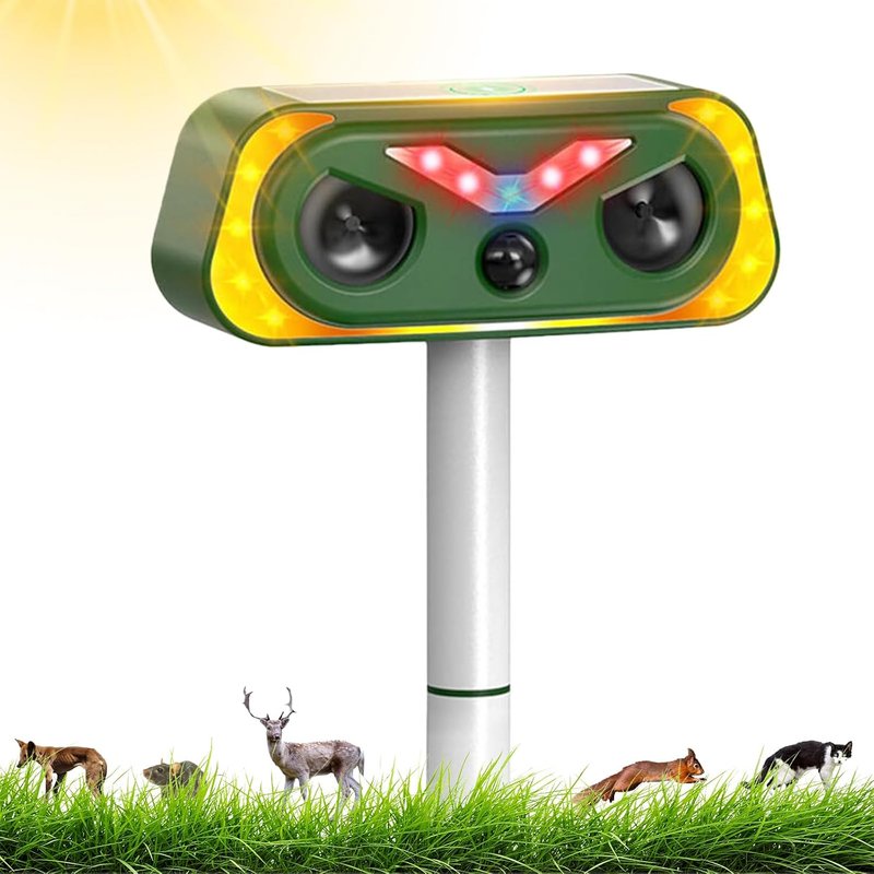 Ultrasonic Cat Repellent, Cat Deterrents Solar Mole Repellent 2 Modes, Ultrasonic Animal Repeller with PIR Motion Sensor & Flashing Light for Farm Garden Dogs Cats Birds Squirrels Deterrent
