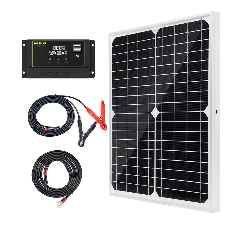 Topsolar 20W 12V Solar Panel kit Battery Charger Maintainer + 10A PWM Solar Charge Controller +Solar Cable for Car RV Marine Boat 12 Volt Battery Off Grid