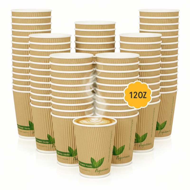 Disposable Paper Cups 12oz Triple Wall Kraft Paper Disposable Cups Pack of 500 Disposable Cups, Ripple Wrap Paper Coffee Cup Hot & Cold Beverage Cups for Coffee, Tea, Water, Party, Office, Events.