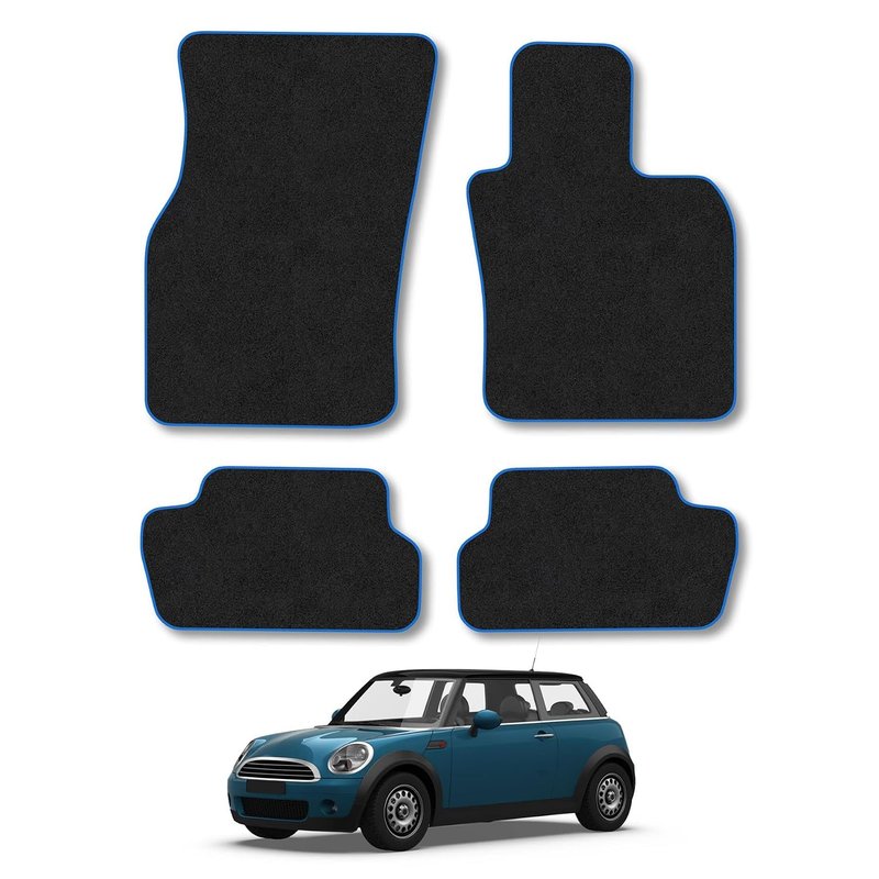 Mini Cooper 3 Door (2014-2024) Car Mats Tailored Fit Carpet Floor Mats Non Slip Blue Trim Full Coverage Compatible Accessory Front Rear Set Anti Slip Granulated Backing Hand-Finished