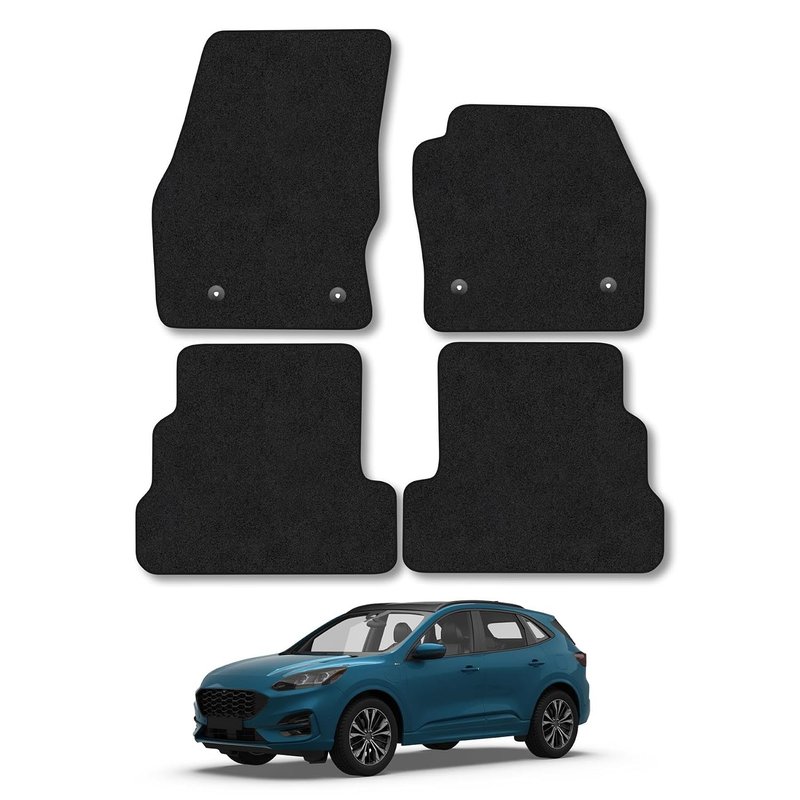 Ford Kuga (2015-2020) Car Mats Accessories Tailored Fit Carpet Floor Mats Non Slip Black Trim Full Coverage Compatible Accessory Front Rear Set Anti Slip Granulated Backing Hand-Finished Clips