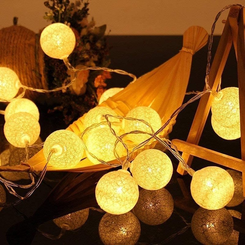 Ciskotu Fairy Lights LED String Lights Battery Indoor - 3.3M 20 Pcs Cotton Ball String Lights Xmas Fairy Lights Starry Wall Light Wedding Party Home Christmas Decoration
