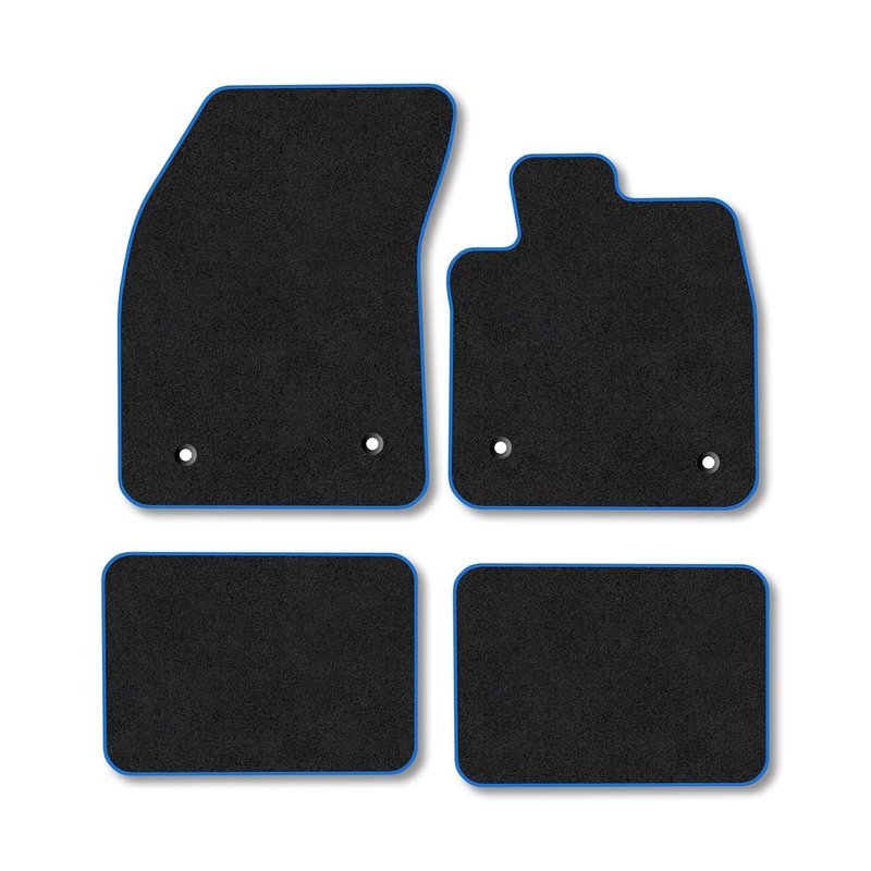 Ford Focus (2018+) [MK4] Premium Car Mats Accessories Tufted-Pile Carpet Blue Trim Tailored Fit Non-Slip Accessory Floor Mats Full Coverage Compatible Full Front & Rear Set Hand-Finished with Clips