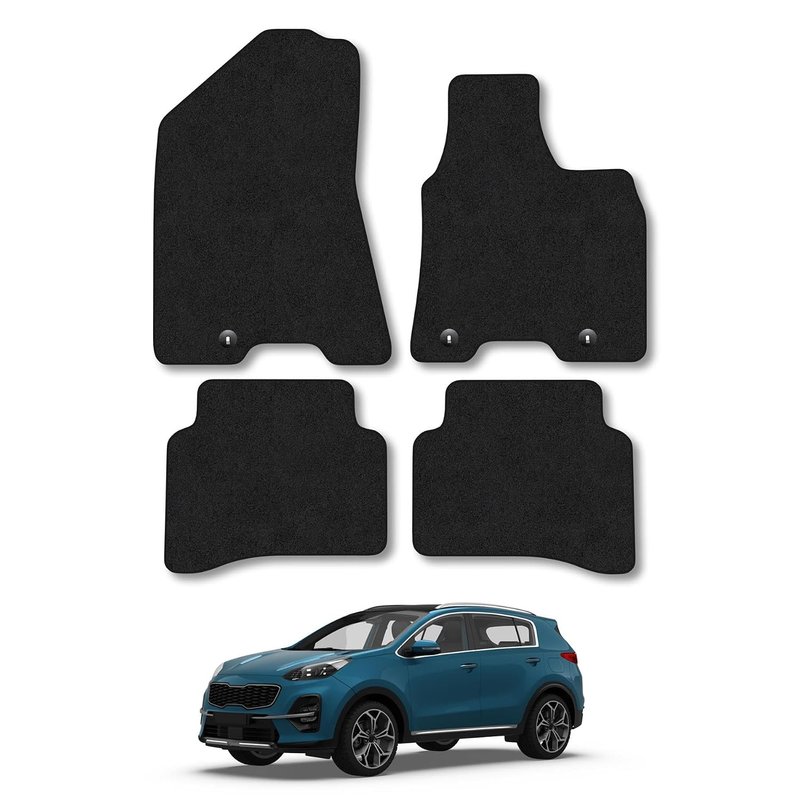 Kia Sportage (2016-2021) [Hook Fixing] Car Mats Accessories Tailored Fit Carpet Floor Mats Non Slip Black Trim Full Coverage Compatible Accessory Front Rear Set Anti Slip Granulated Backing Clips
