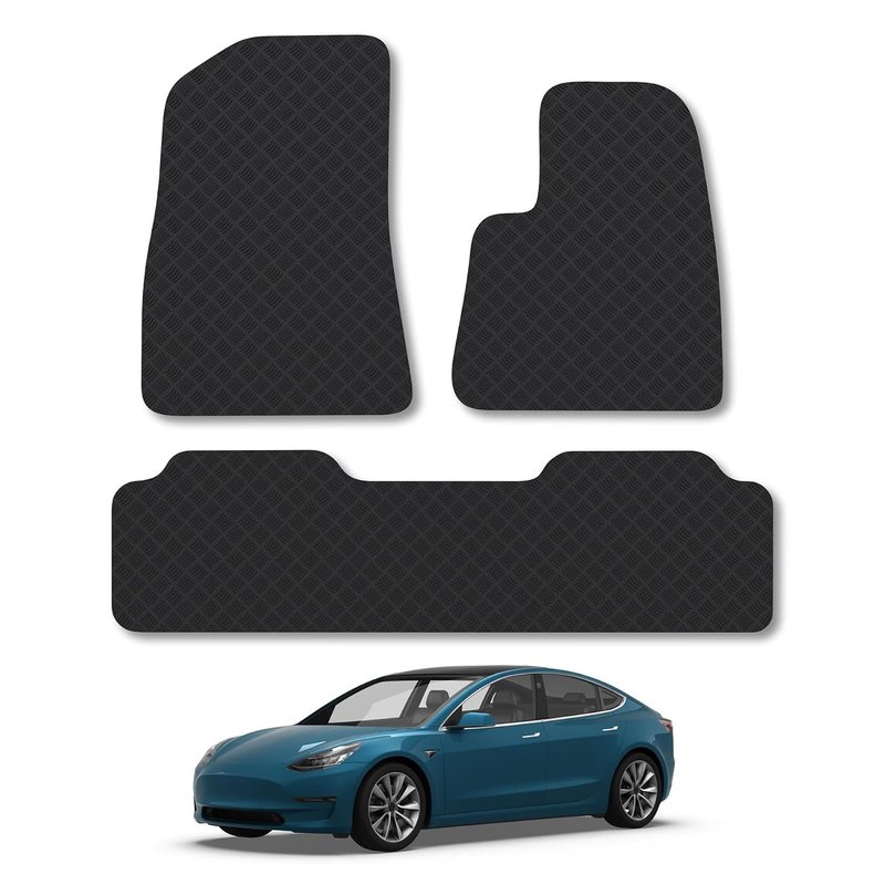 Tesla Model 3 (2017+) Rubber Car Mats Accessories Tailored Fit Compatible Accessory Waterproof Protection Non-Slip Floor Mats Full Coverage Durable Front Rear Set Coverage