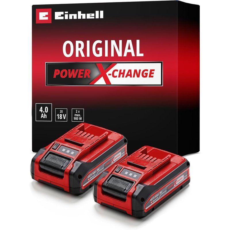 Einhell 18V 4.0Ah Plus Lithium-Ion Battery Twinpack Power X-Change, 2nd Generation, Extra Power for Intensive Operation, 2 x Batteries Universally Compatible with All Einhell PXC Machines