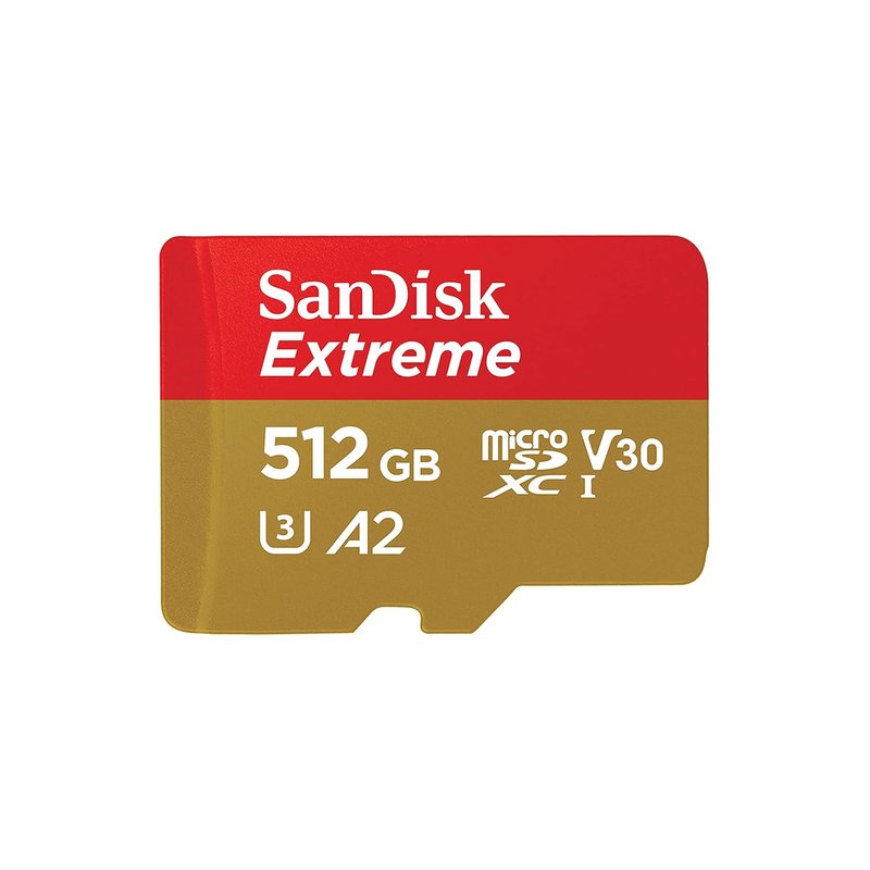 SANDISK Extreme microSDXC card 512GB +SD adapter(microSD card for smartphones, action cameras, drones, V30, up to 190 MB/s, SANDISK QuickFlow Technology, RescuePro Deluxe, UHS-I, 4k, V30, A2, C10, U3)