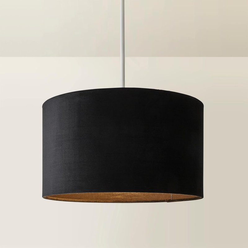 MiniSun | Medium Modern Black Velvet Drum Light Shade | Lamp Shades, Home Décor & Improvement Essential | 35cm Shade Width